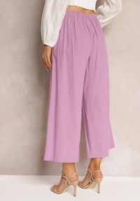 Renee - Fioletowe Szerokie Spodnie z Gumką w Pasie Vithan. Kolor: fioletowy. Materiał: bawełna, tkanina