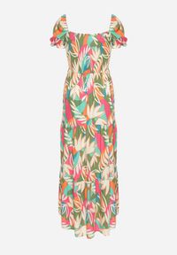 Born2be - Zielona Wiskozowa Sukienka w Kwiaty z Wiązaniem przy Dekolcie i Falbanką Meviera. Okazja: na randkę, na spacer, na co dzień. Kolor: zielony. Materiał: wiskoza. Wzór: kwiaty. Sezon: lato. Styl: casual #6