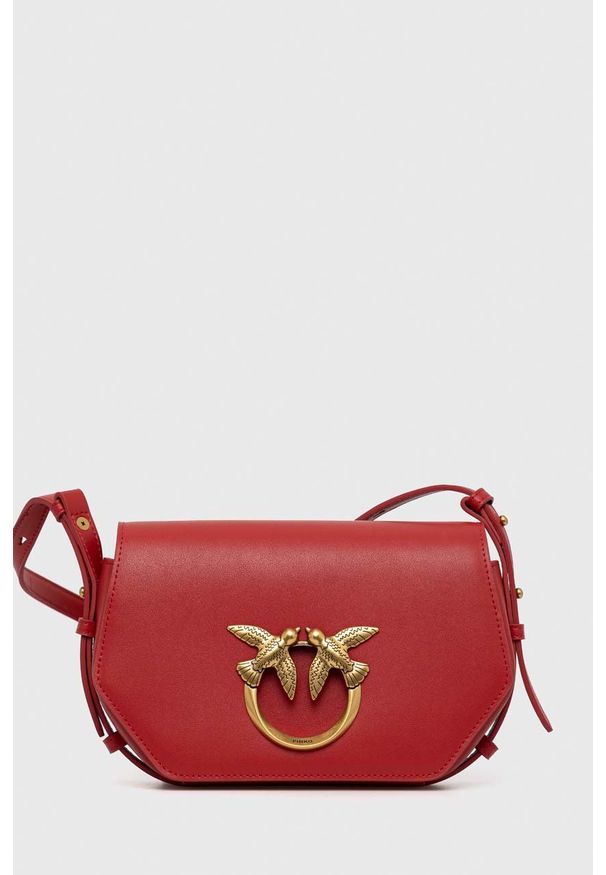 Pinko torebka skórzana kolor czerwony. Kolor: czerwony. Materiał: skórzane. Rodzaj torebki: na ramię