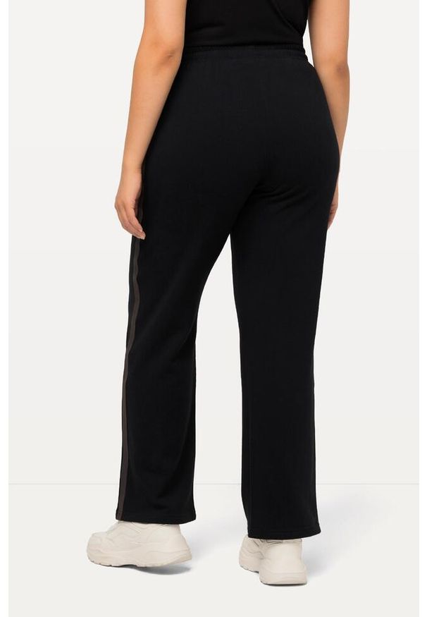 ULLA POPKEN - Damskie Spodnie dresowe paski odblaskowe kieszenie na zamek elastyczny ściągacz. Kolekcja: plus size. Kolor: czarny. Materiał: materiał, poliester, bawełna. Wzór: paski
