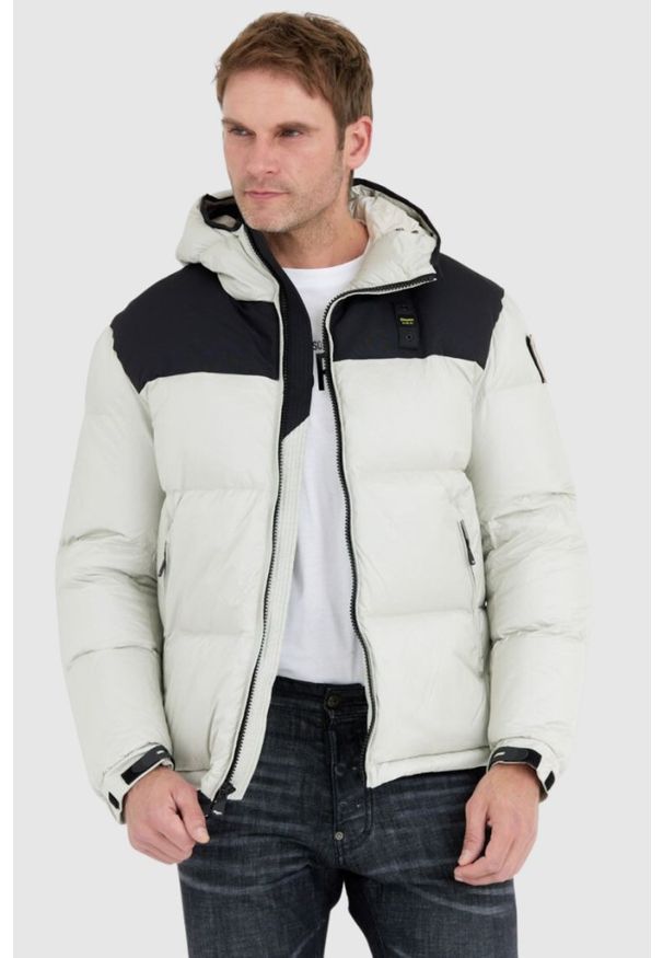 Blauer USA - BLAUER Szara kurtka męska Cooper z logo na kapturze, Rozmiar XL. Kolor: szary