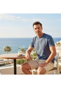 Męska Koszulka (T-Shirt) - Pako Jeans - Niebiesko-Stalowa, Drobne Literki. Okazja: na co dzień. Kolor: niebieski. Materiał: bawełna. Wzór: nadruk. Styl: casual #2