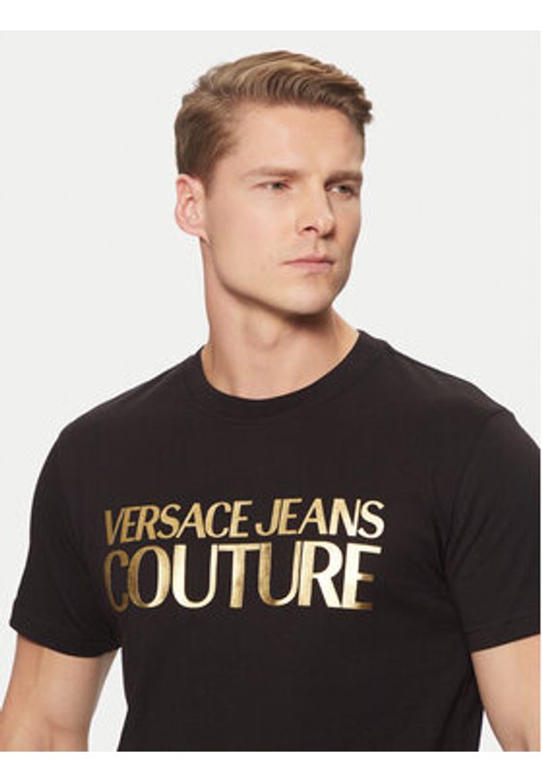 Versace Jeans Couture T-Shirt 78GAHT05 Czarny Regular Fit. Kolor: czarny. Materiał: bawełna