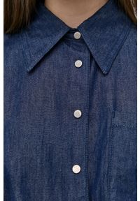 Trussardi Jeans - Trussardi sukienka jeansowa kolor granatowy mini rozkloszowana. Kolor: niebieski. Materiał: tkanina. Długość rękawa: krótki rękaw. Typ sukienki: rozkloszowane. Długość: mini #4