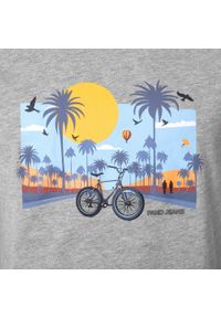 Męska Koszulka (T-Shirt) - Pako Jeans - Szara, Palmy, Rower, Słońce. Okazja: na co dzień. Kolor: szary. Materiał: wiskoza, bawełna. Wzór: nadruk. Styl: casual #4