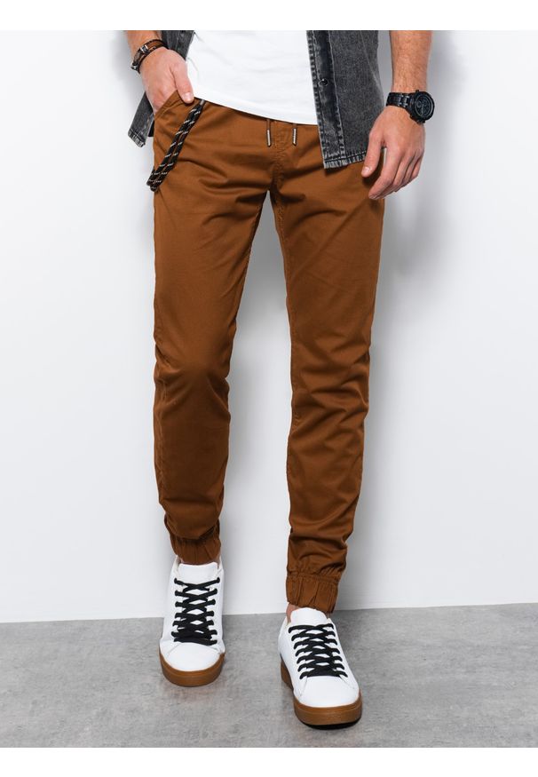 Brązowe spodnie Ombre Clothing na co dzień, z aplikacjami, casualowe