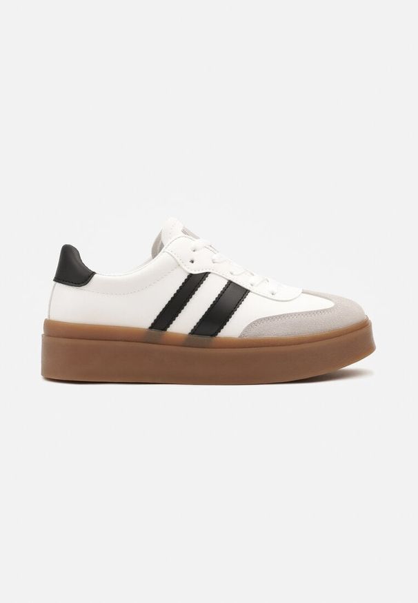 Renee - Biało-Czarne Sneakersy Tenisówki Ozdobione Paskami Sovresia. Okazja: na co dzień. Zapięcie: pasek. Kolor: biały. Wzór: aplikacja