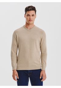 Pako Lorente - PAKO LORENTE - Beżowy sweter męski v-neck. Kolor: czarny, czerwony, beżowy. Materiał: bawełna. Sezon: jesień #1