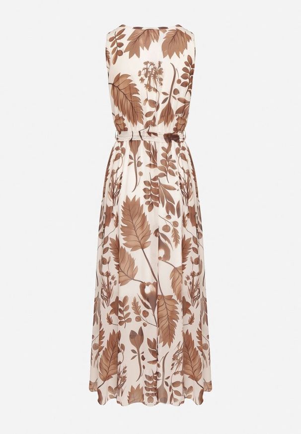 Born2be - Brązowa Kopertowa Sukienka z Wiskozą z Wiązanym Paskiem Nativire. Okazja: na co dzień. Typ kołnierza: dekolt w serek. Kolor: brązowy. Materiał: wiskoza. Typ sukienki: kopertowe. Styl: klasyczny, casual, elegancki