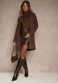 Renee - Brązowy Długi Niezapinany Kardigan z Kaszmirem Palmire. Okazja: na co dzień. Kolor: brązowy. Materiał: kaszmir. Długość: długie. Styl: casual