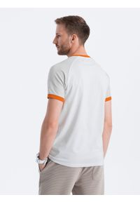 Ombre Clothing - T-shirt męski bawełniany z reglanem - szaro-biały V2 S1623 - XXL. Kolor: szary. Materiał: bawełna. Długość rękawa: raglanowy rękaw. Wzór: kolorowy, aplikacja. Styl: klasyczny #9