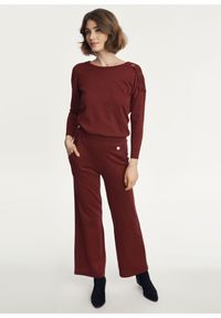 Ochnik - Bordowe błyszczące spodnie damskie. Kolor: czerwony. Materiał: wiskoza #2