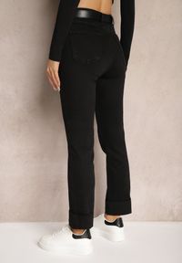 Renee - Czarne Jeansy High Waist z Paskiem z Klamrą i Podwiniętymi Nogawkami Lerialen. Stan: podwyższony. Kolor: czarny. Styl: elegancki