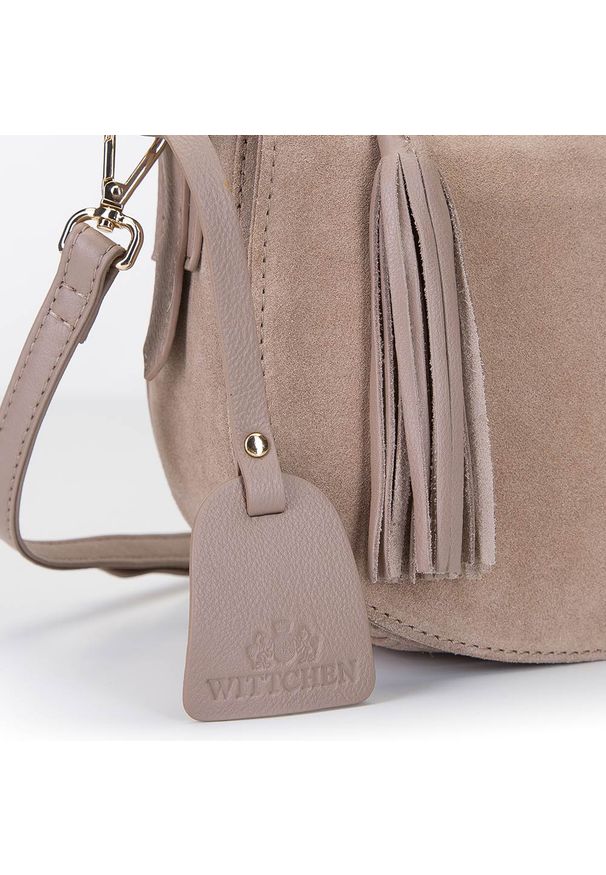 Wittchen - Damska listonoszka saddle bag z zamszu. Kolor: beżowy. Wzór: haft. Dodatki: z haftem. Materiał: zamszowe, skórzane. Styl: elegancki