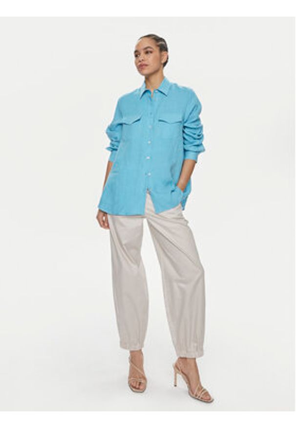Marella Koszula Alcide 2413111142 Niebieski Regular Fit. Kolor: niebieski. Materiał: len