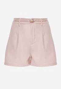 Renee - Różowe Szorty High Waist w Eleganckim Stylu z Cienkim Paskiem ze Sprzączką Rissarie. Stan: podwyższony. Kolor: różowy. Sezon: lato. Styl: elegancki #7