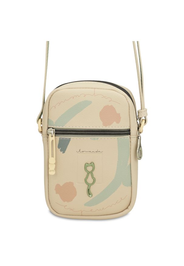 Beżowa Damska Torebka Na Telefon Anekke. Kolor: beżowy. Wzór: aplikacja. Dodatki: z aplikacjami. Materiał: zdobione. Styl: casual. Rodzaj torebki: na ramię