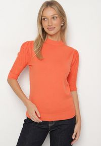 Born2be - Pomarańczowy T-shirt z Ażurowymi Rękawami Unessea. Okazja: do pracy, na co dzień. Kolor: pomarańczowy. Materiał: skóra, jeans. Wzór: ażurowy. Styl: casual, klasyczny #3