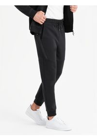 Ombre Clothing - Spodnie męskie dresowe ze ściągaczami i ozdobnym zamkiem – czarne V3 - Rozmiar: M. Kolor: czarny. Materiał: dresówka. Styl: sportowy, elegancki #10
