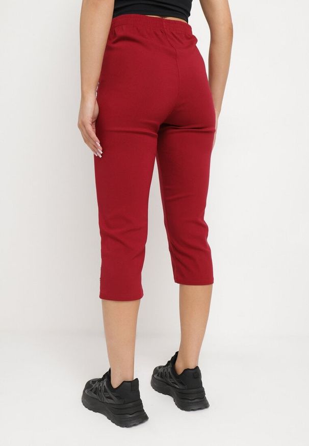 Born2be - Bordowe Spodnie 3/4 z Elastyczną Gumką w Pasie i Suwakami Leazira. Okazja: na co dzień. Kolor: czerwony. Styl: elegancki, casual