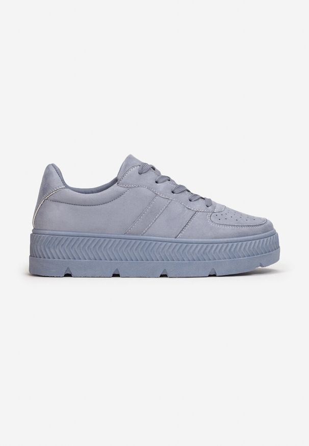 Born2be - Niebieskie Sneakersy na Grubej Podeszwie z Tłoczeniami Try to Forget. Okazja: na co dzień, na spacer. Kolor: niebieski. Materiał: jeans, dzianina. Sport: turystyka piesza