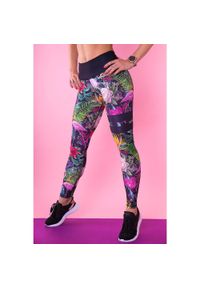 2SkIN - Kolorowe legginsy sportowe z wysokim stanem damskie 2skin FUSION. Stan: podwyższony. Kolor: wielokolorowy. Materiał: elastan, poliester. Wzór: kolorowy