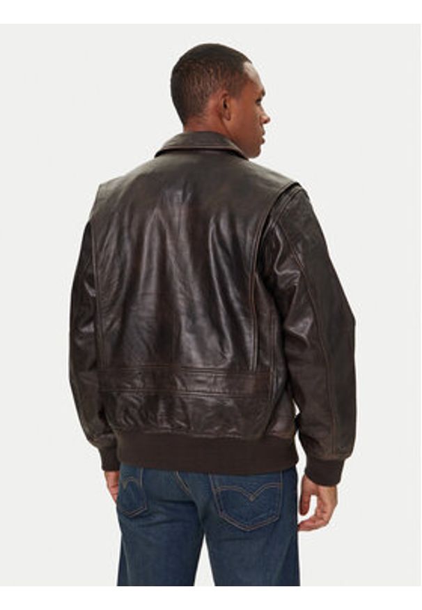 Levi's® Kurtka skórzana Clayton 003AU-0000 Brązowy Regular Fit. Kolor: brązowy. Materiał: skóra