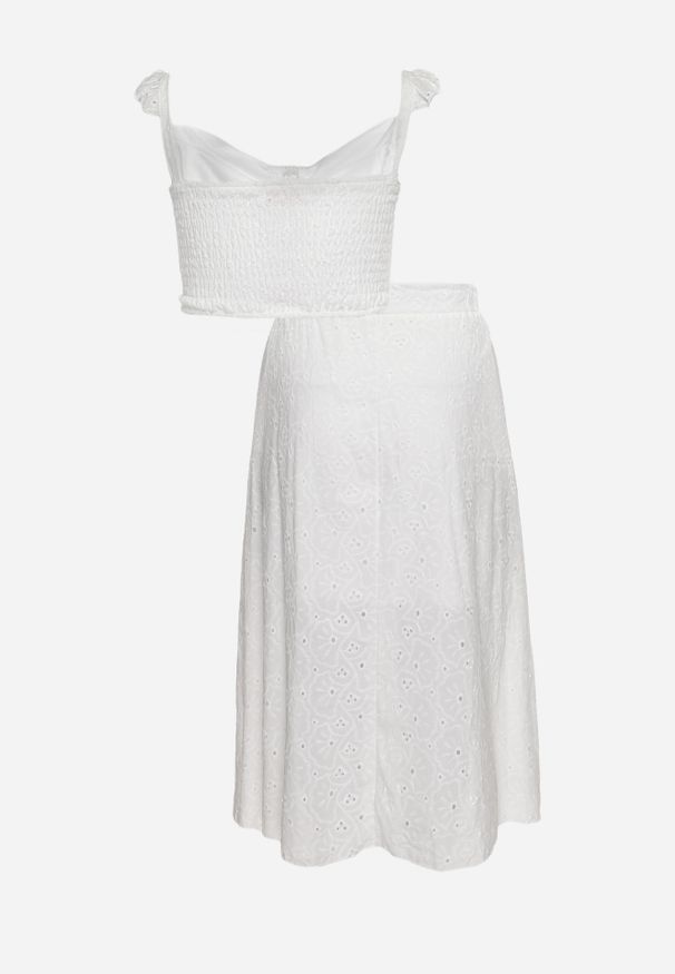 Renee - Biały Boho Komplet Top Koronkowy na Ramiączkach Spódnica z Gumką w Pasie Evoolia. Kolor: biały. Materiał: koronka