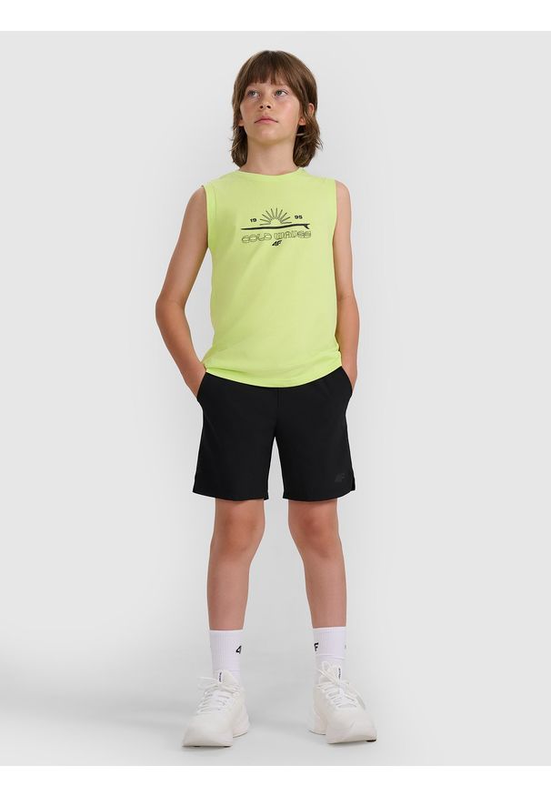 4f - 4F Tank top regular z nadrukiem chłopięcy - zielony 140 (9-10 lat). Kolor: zielony. Materiał: jersey, bawełna, materiał. Długość rękawa: bez rękawów. Wzór: nadruk. Sezon: lato