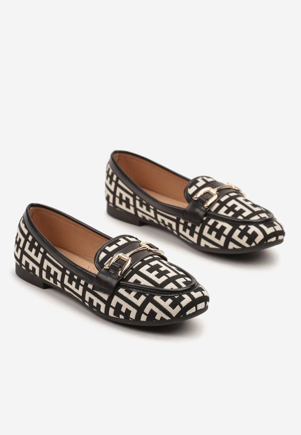 Born2be - Czarne Mokasyny w Geometryczny Print z Klamerką Teloriel. Okazja: na co dzień. Kolor: czarny. Materiał: jeans. Wzór: nadruk, geometria. Styl: klasyczny, casual