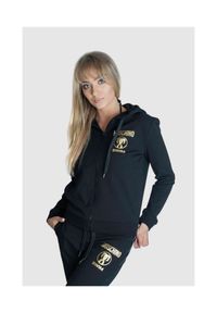 MOSCHINO SWIM Bluza damska rozpinana z kapturem czarna, Rozmiar XS. Typ kołnierza: kaptur. Kolor: czarny. Materiał: bawełna