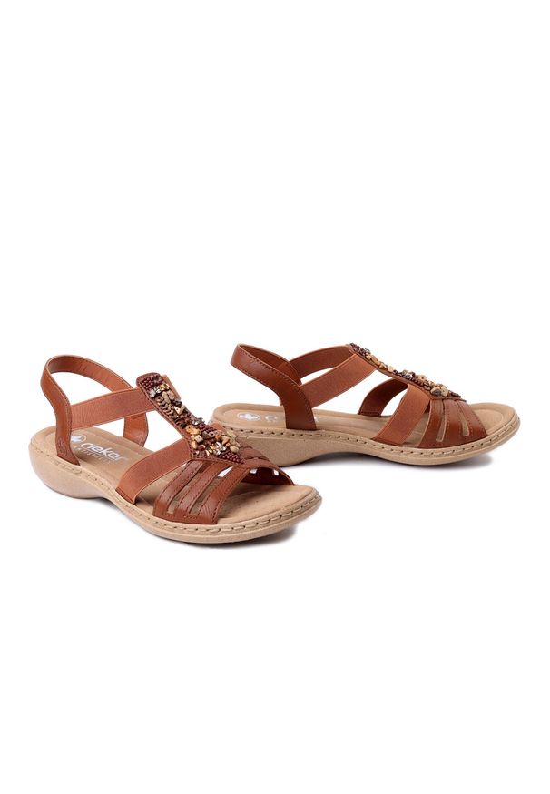 Rieker - RIEKER 61850-24 brown, sandały damskie. Kolor: brązowy. Materiał: guma