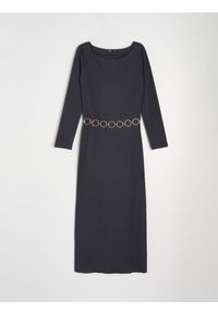 Sinsay - Prążkowana sukienka maxi z paskiem z kółek - niebieski. Kolor: niebieski. Materiał: prążkowany. Długość: maxi #1