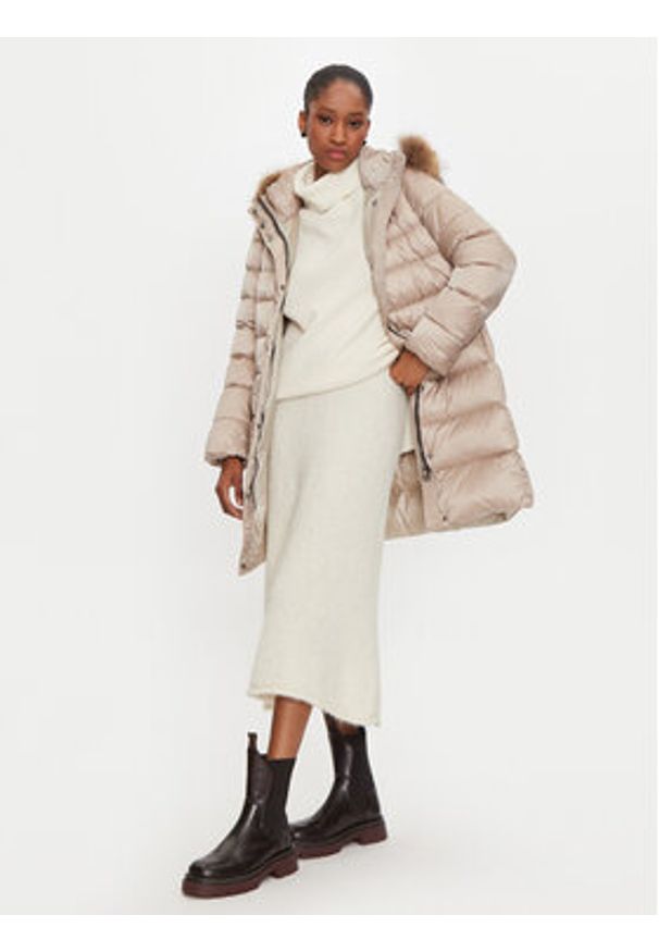 Hetrego - Hetregó Kurtka puchowa Leonie 8N603M Beżowy Regular Fit. Kolor: beżowy. Materiał: syntetyk