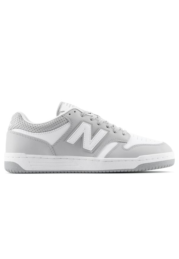 Buty unisex New Balance BB480LGE – szare. Okazja: na co dzień. Kolor: szary. Materiał: dresówka, skóra, materiał, syntetyk. Szerokość cholewki: normalna. Sport: turystyka piesza
