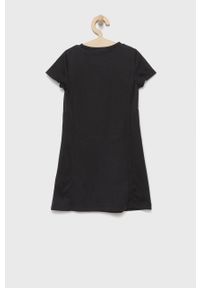 Calvin Klein Jeans sukienka dziecięca kolor czarny mini rozkloszowana. Kolor: czarny. Długość rękawa: krótki rękaw. Wzór: nadruk. Typ sukienki: rozkloszowane. Długość: mini