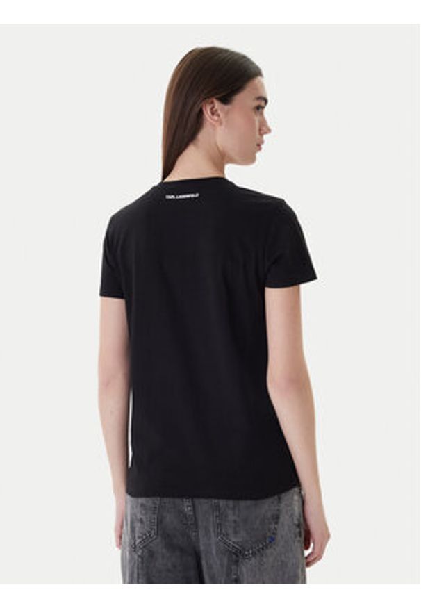 Karl Lagerfeld - KARL LAGERFELD T-Shirt A1W17019 Czarny Regular Fit. Typ kołnierza: dekolt w karo. Kolor: czarny. Materiał: bawełna