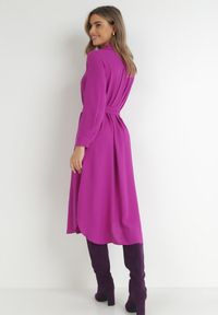 Born2be - Fioletowa Sukienka Koszulowa z Paskiem Alik. Kolor: fioletowy. Materiał: materiał, tkanina. Długość rękawa: długi rękaw. Wzór: jednolity, gładki. Typ sukienki: koszulowe. Długość: midi #6
