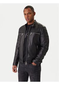 Karl Lagerfeld - KARL LAGERFELD Kurtka skórzana 555022 561421 Czarny Slim Fit. Typ kołnierza: dekolt w karo. Kolor: czarny. Materiał: skóra #1