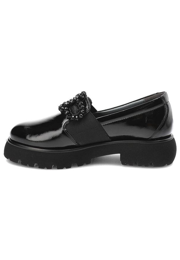 Czarne Mokasyny Armodo Eleganckie Buty Damskie. Okazja: na co dzień. Kolor: czarny. Materiał: lakier. Wzór: aplikacja. Styl: elegancki