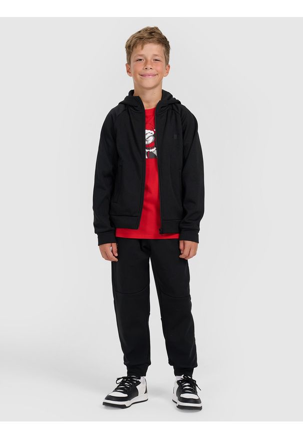 4f - 4F Bluza dresowa rozpinana z kapturem chłopięca - czarna 152 (11-12 lat). Typ kołnierza: kaptur. Kolor: czarny. Materiał: dresówka. Sezon: lato. Styl: klasyczny