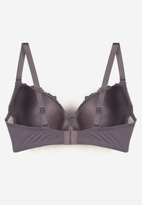 Born2be - Szaro-Różowy Koronkowy Biustonosz z Kokardką Nealenia. Kolor: szary. Materiał: koronka. Wzór: koronka