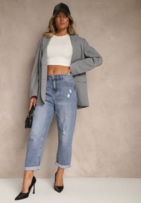 Renee - Niebieskie Jeansy o Fasonie Boyfriend z Ozdobnymi Przetarciami Orrilena. Okazja: na co dzień. Kolor: niebieski. Styl: klasyczny, casual