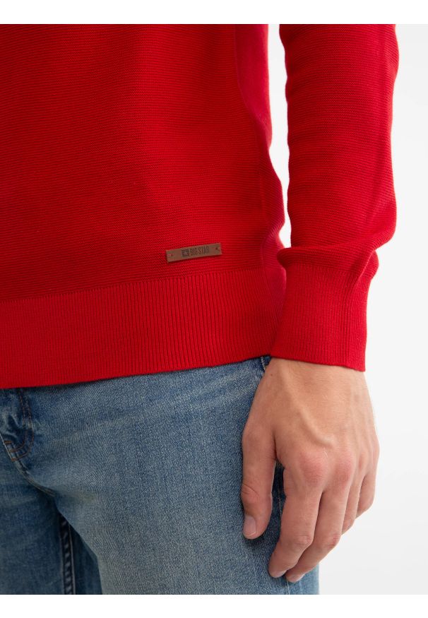 Big-Star - Sweter męski bawełniany czerwony Raidat 603. Okazja: na co dzień. Kolor: czerwony. Materiał: bawełna. Styl: casual, elegancki