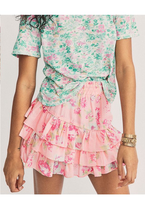 LOVE SHACK FANCY - Mini spódnica Femme. Kolor: różowy, wielokolorowy, fioletowy. Materiał: bawełna, jedwab, tkanina