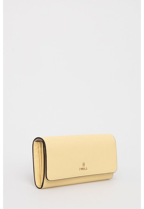Furla portfel skórzany damski kolor żółty. Kolor: żółty. Materiał: skóra. Wzór: gładki
