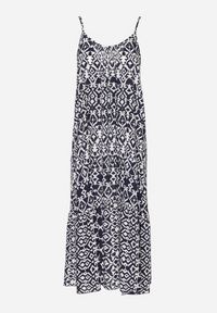 Born2be - Granatowa Sukienka z Bawełny z Geometrycznym Motywem Koladiela. Okazja: na spacer. Kolor: niebieski. Materiał: bawełna. Długość rękawa: na ramiączkach. Wzór: geometria. Sezon: lato #3