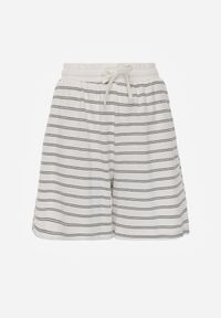 Born2be - Czarno-Białe Bawełniane Szorty w Paski z Wysokim Stanem w Stylu Casual Naunea. Okazja: na co dzień. Stan: podwyższony. Kolor: biały. Materiał: bawełna. Długość: długie. Wzór: paski. Sezon: lato. Styl: casual #4