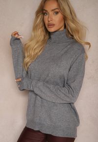 Renee - Szary Casualowy Golf z Dodatkiem Bawełny i Wiskozy Lerinae. Okazja: na co dzień. Typ kołnierza: golf. Kolor: szary. Materiał: bawełna, wiskoza. Długość rękawa: długi rękaw. Długość: długie. Styl: casual #4