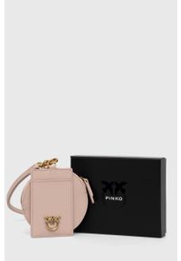 Pinko etui na karty skórzane kolor różowy. Kolor: różowy. Materiał: skóra #3